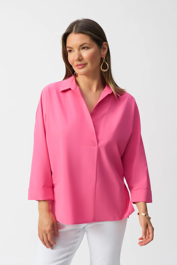 Joseph Ribkoff Poplin Boxy Shirt With Overlapping V-Neck 251948-Bubble gum