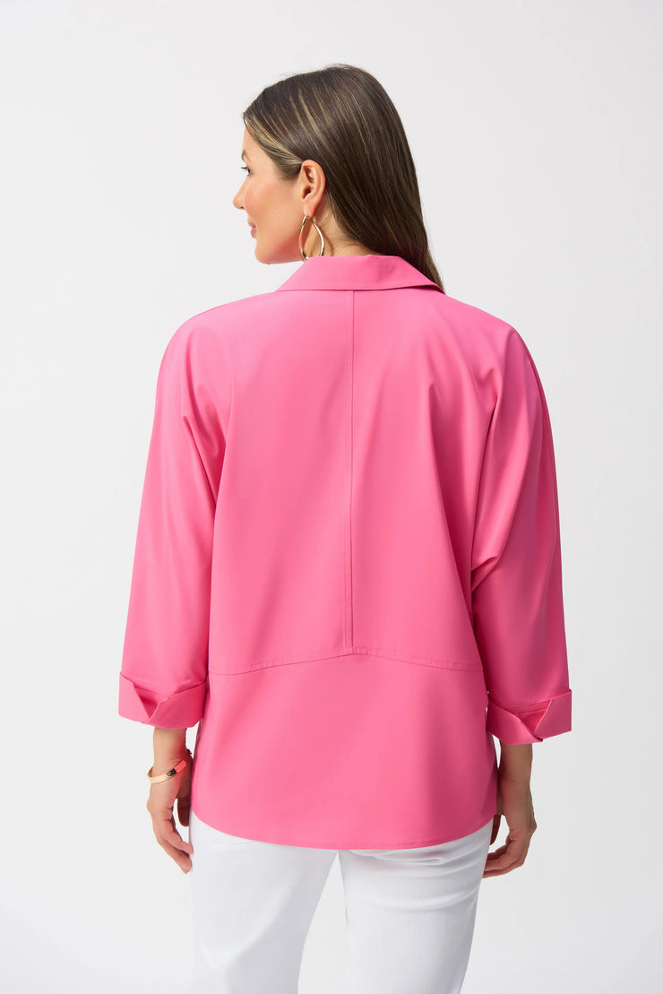 Joseph Ribkoff Poplin Boxy Shirt With Overlapping V-Neck 251948-Bubble gum