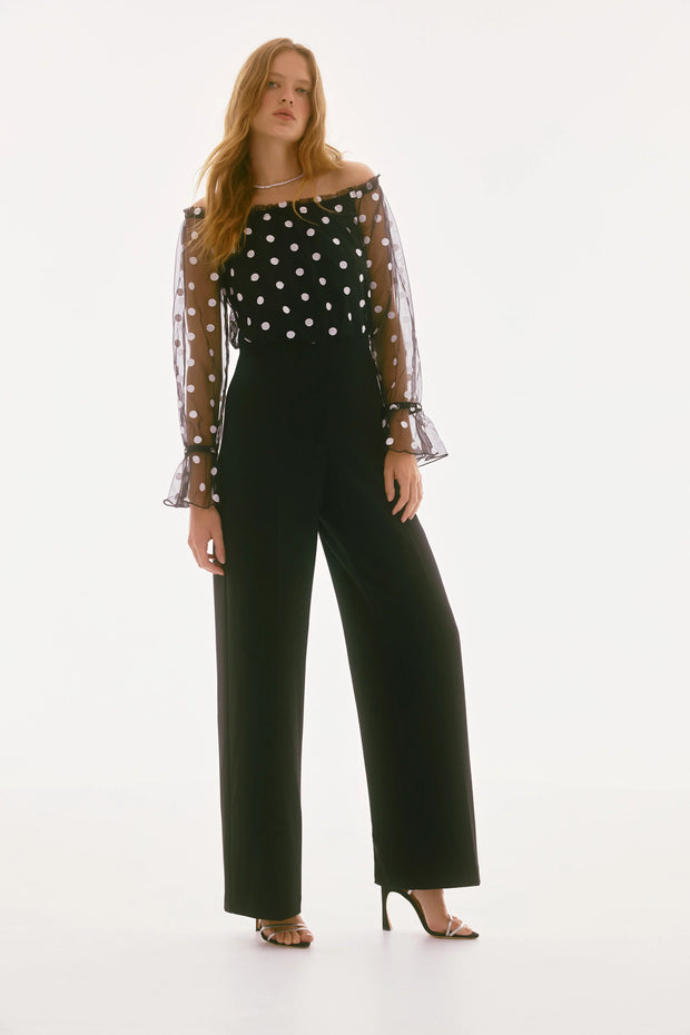Joseph Ribkoff Signature | Dot Mesh And Scuba Crepe Jumpsuit 251708