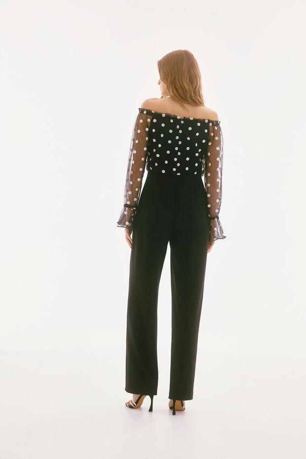 Joseph Ribkoff Signature | Dot Mesh And Scuba Crepe Jumpsuit 251708