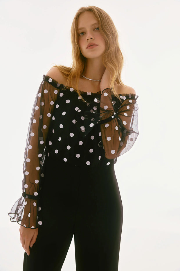 Joseph Ribkoff Signature | Dot Mesh And Scuba Crepe Jumpsuit 251708