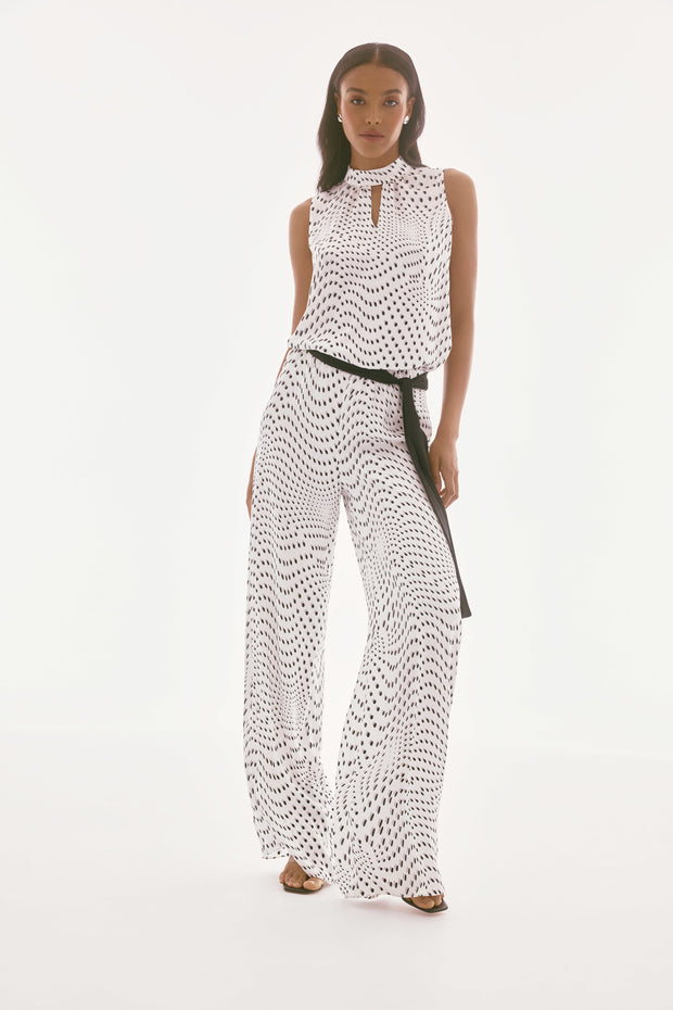 Joseph Ribkoff Signature | Satin Dot Print Belted Wide Leg Pants 251747