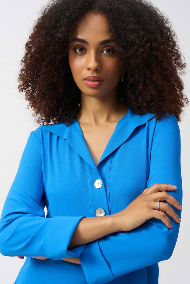 Joseph Ribkoff Eggshell Straight Top With Button Detail 251079 Coastal Blue