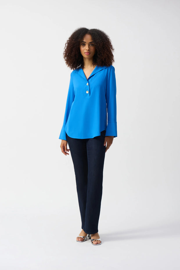 Joseph Ribkoff Eggshell Straight Top With Button Detail 251079 Coastal Blue