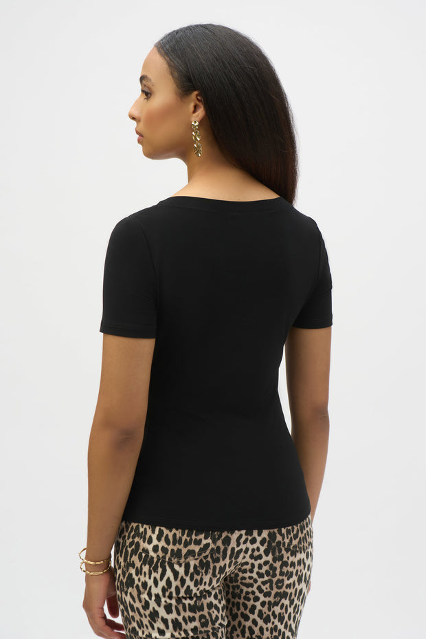 Joseph Ribkoff Silky Knit Fitted Top With Buckle Detail 252230