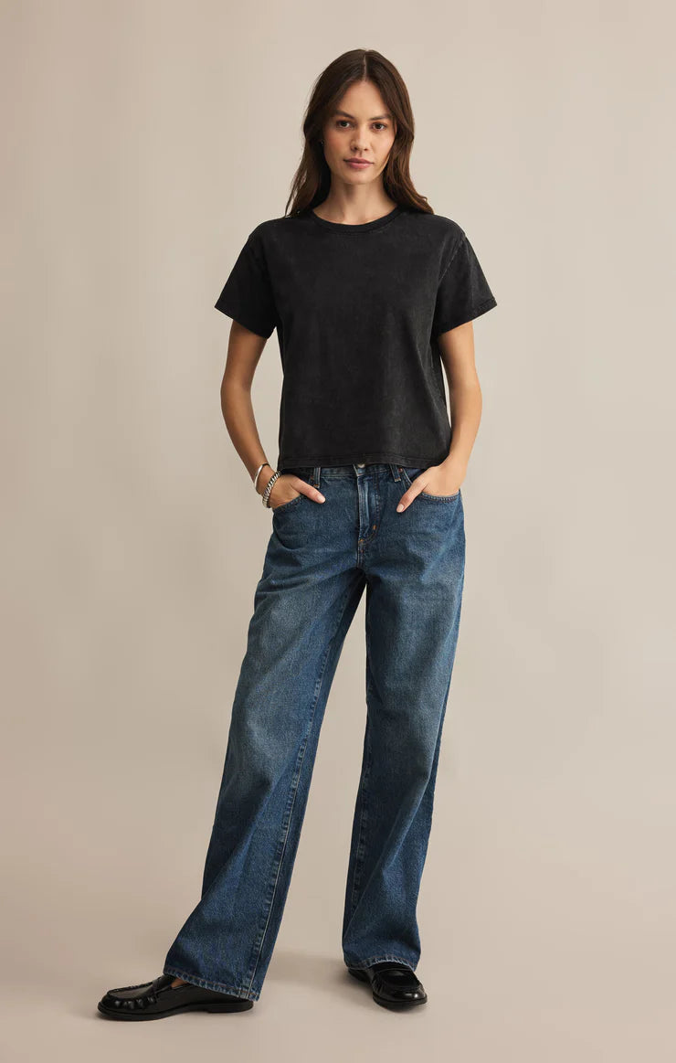 Z Supply Go Washed tee & Scout Jersey Flare Pant-Black