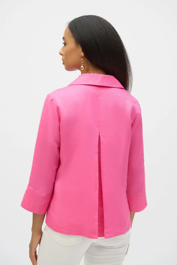 Joseph Ribkoff Linen Boxy Top with Shirt Collar—Bubble Gum pink  252933