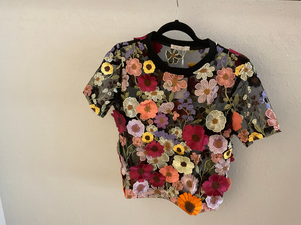 Ciello black floral top L3684-3
