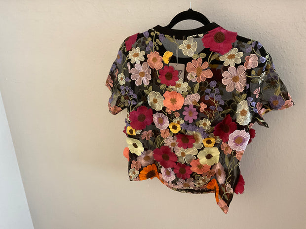 Ciello black floral top L3684-3