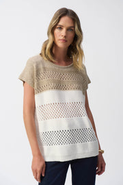 Joseph Ribkoff Color Block Metallic Sweater Knit Pullover 251927