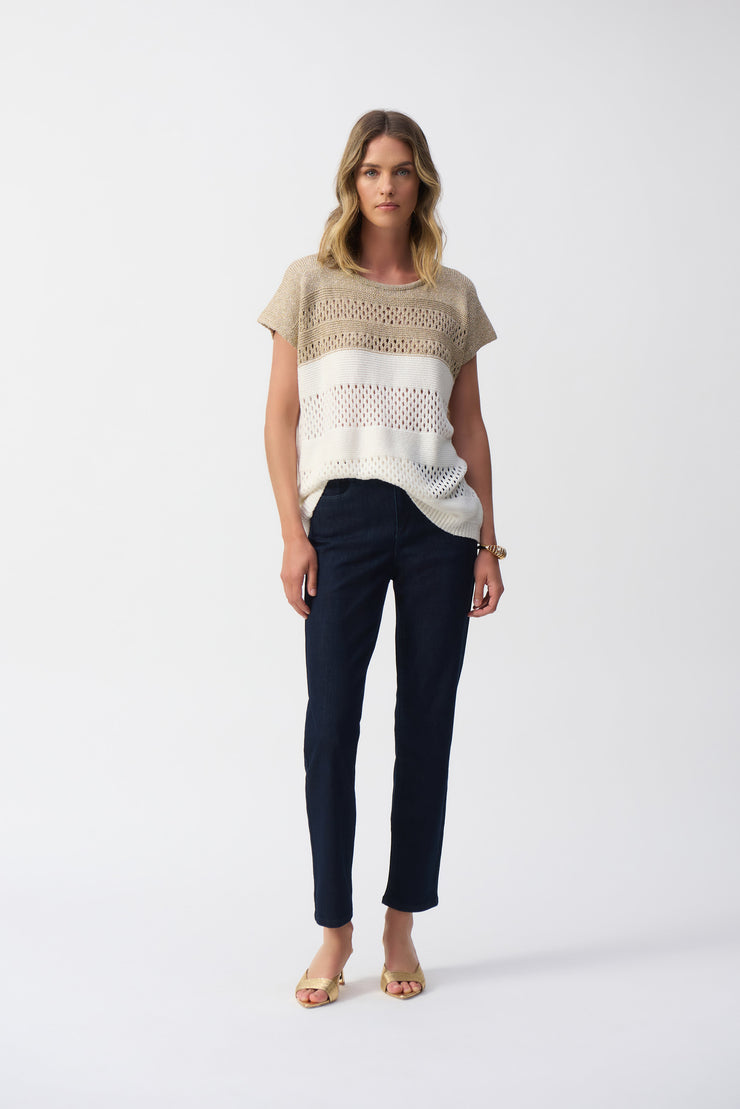 Joseph Ribkoff Color Block Metallic Sweater Knit Pullover 251927