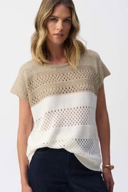 Joseph Ribkoff Color Block Metallic Sweater Knit Pullover 251927