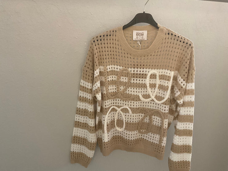 Brand bazar tan and white sweater