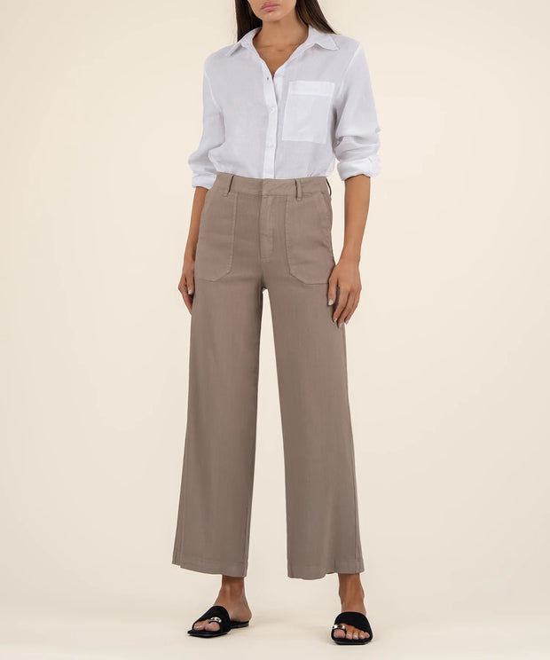 KUT Topaz Linen High Rise  Wide Leg Khaki