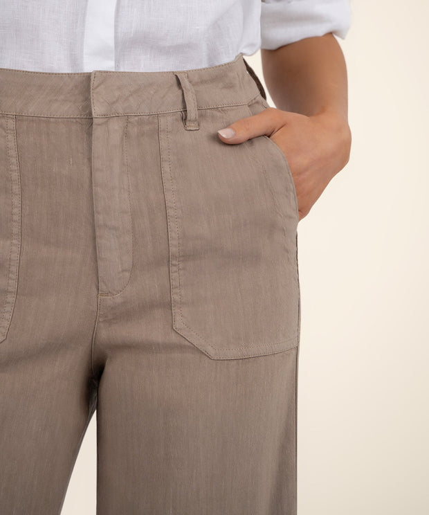 KUT Topaz Linen High Rise  Wide Leg Khaki