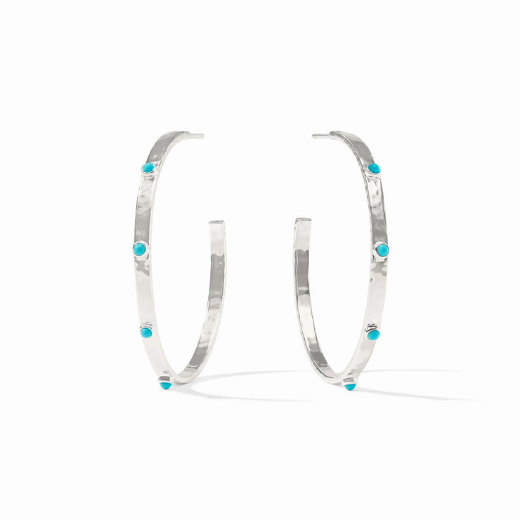 Julie Vos silver crescent stone hoop turquoise-L