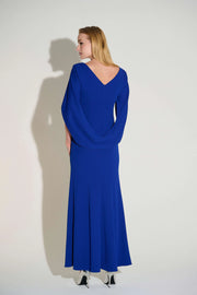 Joseph Ribkoff Scuba Crepe Trumpet Gown with Satin Cowl Sleeves SKU#253738