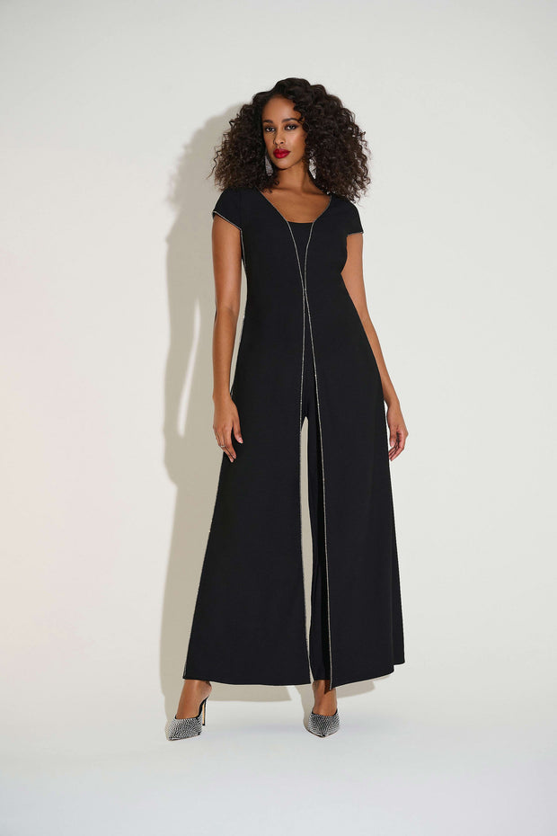 Joseph Ribkoff Woven Wide Leg Jumpsuit with Rhinestone Detail SKU#253757