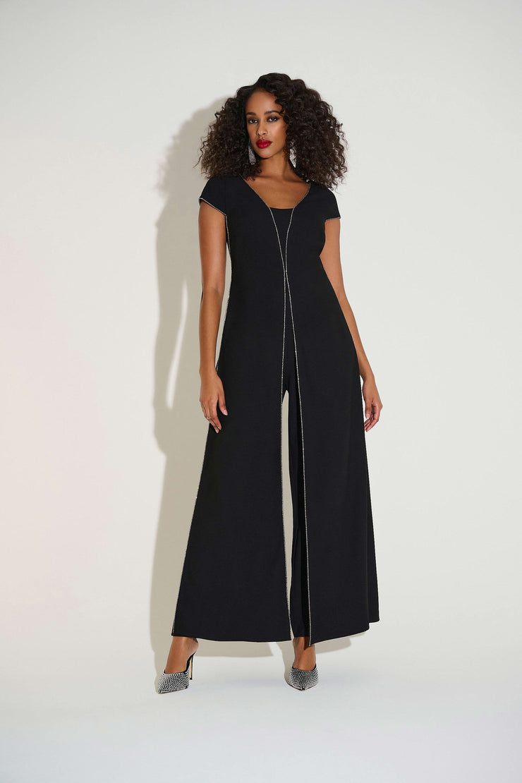 Joseph Ribkoff Woven Wide Leg Jumpsuit with Rhinestone Detail SKU#253757