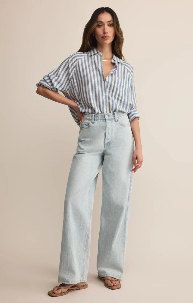 Z Supply PERFECT LINEN STRIPED TOP blue SKU#ZT253833