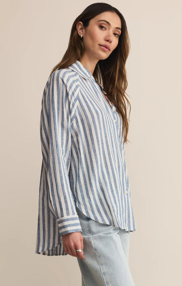 Z Supply PERFECT LINEN STRIPED TOP blue SKU#ZT253833