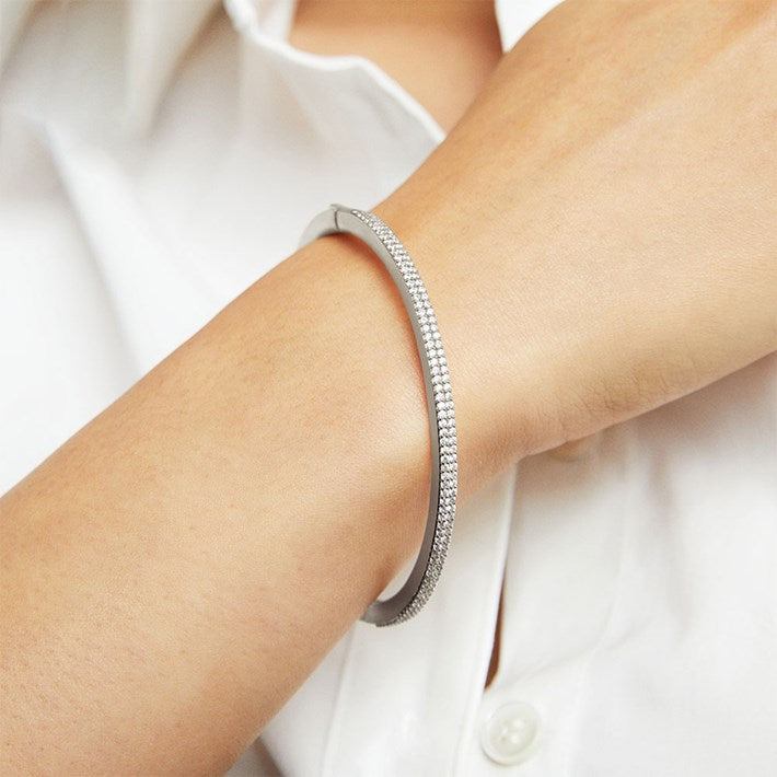 Dean Davidson Petite Pave Hinge Bangle - Silver/White Topaz SKU#B610-S-WTP