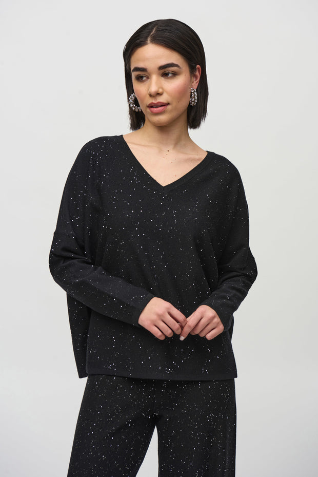 Joseph Ribkoff Sequined Sweater Knit Boxy Top black SKU: 244921