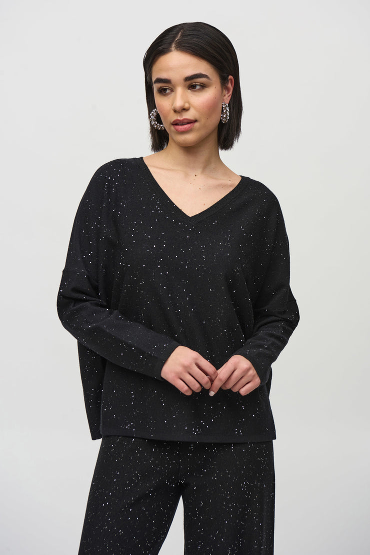 Joseph Ribkoff Sequined Sweater Knit Boxy Top black SKU: 244921