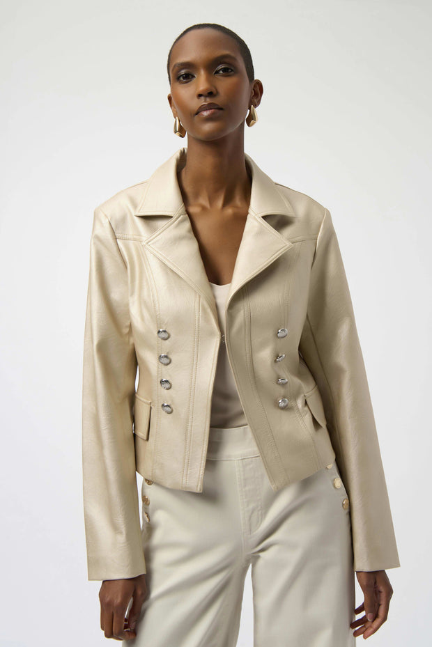 Joseph Ribkoff Leatherette Notched Collar Fitted Jacket SKU 254925