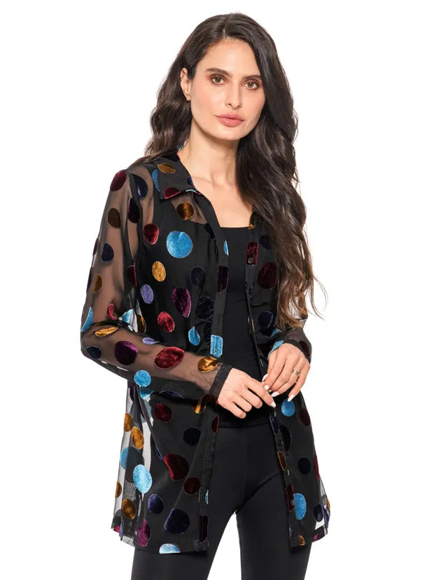 Adore Apparel Black Multi Colored Polka Dot Button Up SKU# A029-E