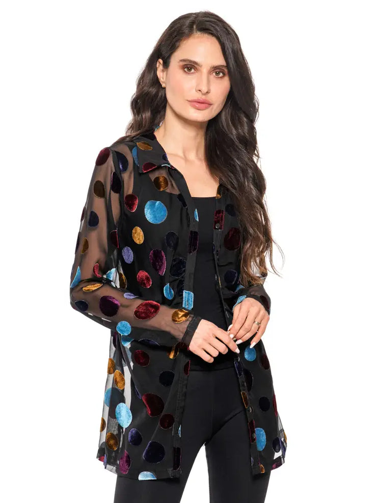 Adore Apparel Black Multi Colored Polka Dot Button Up SKU# A029-E