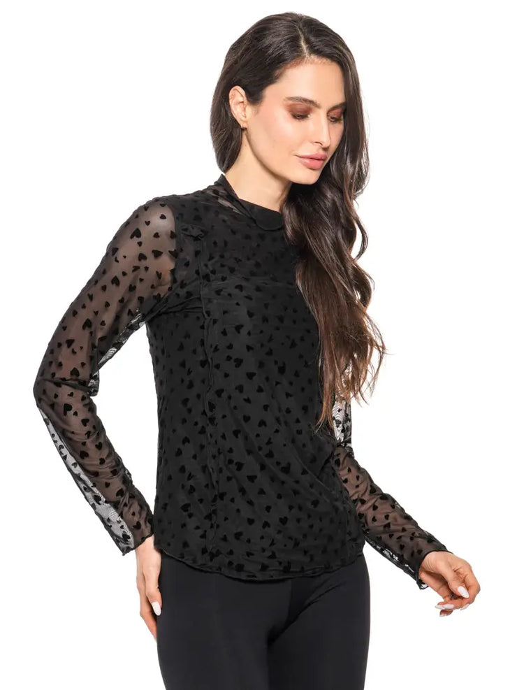 Adore Black Mesh Top W Velvet Hearts SKU# A435-A