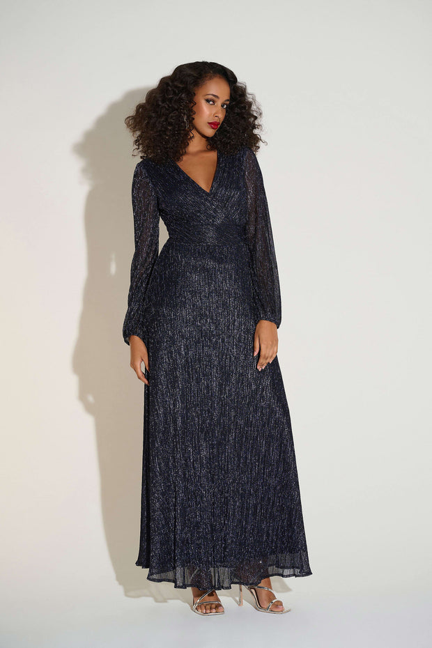 Joseph Ribkoff Signature | Lurex Plissé Mesh Wrap-Front Gown 253780