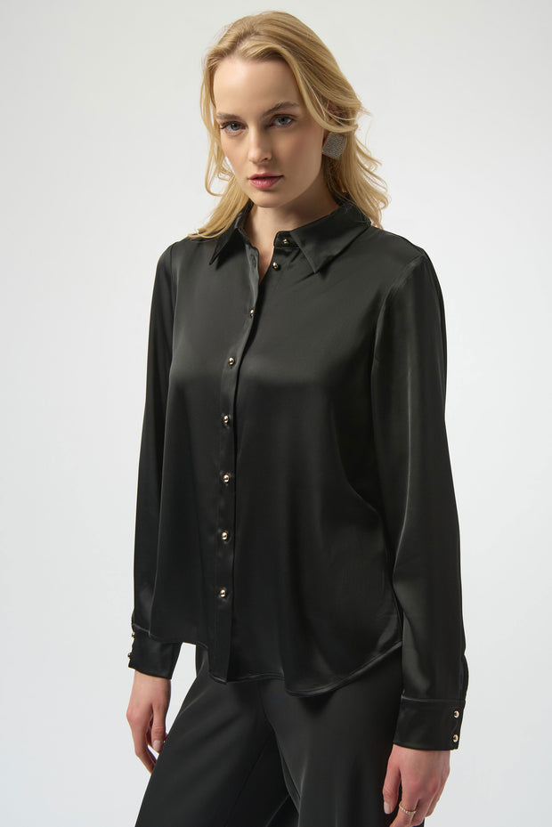 Joseph Ribkoff Satin Blouse with Back Cowl Neck and Rhinestone Detail 254967