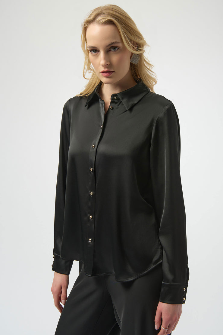 Joseph Ribkoff Satin Blouse with Back Cowl Neck and Rhinestone Detail 254967