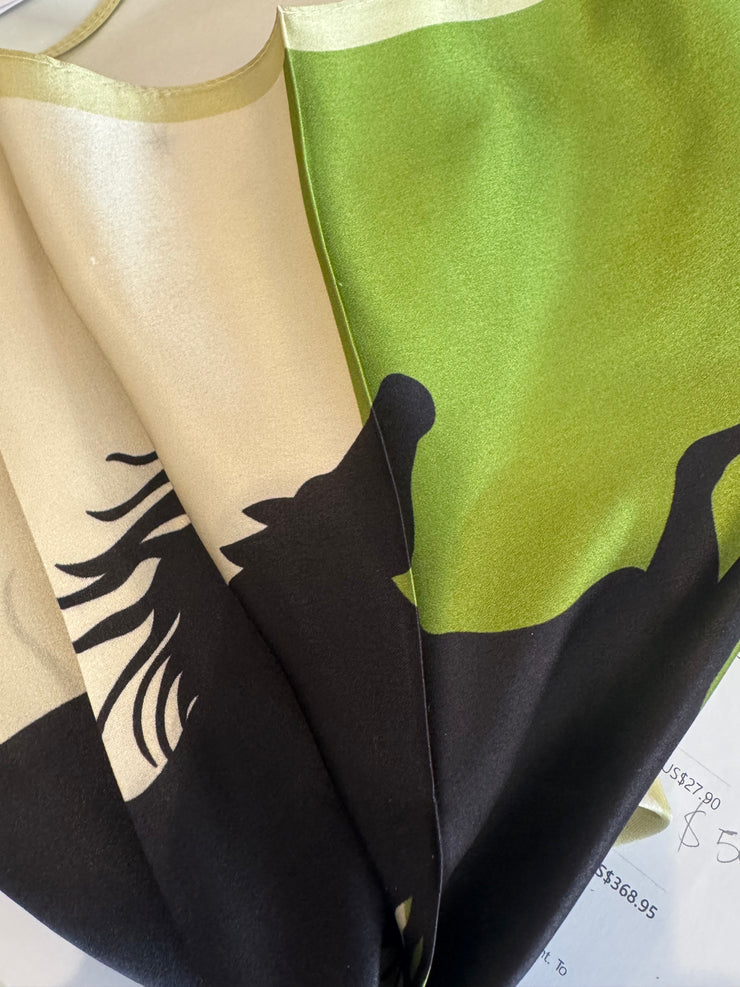 Silk Scarf Horse Print/ green & beige
