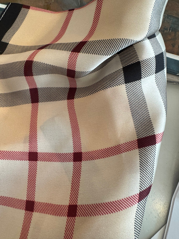 Silk Scarf Simple Beige Plaid