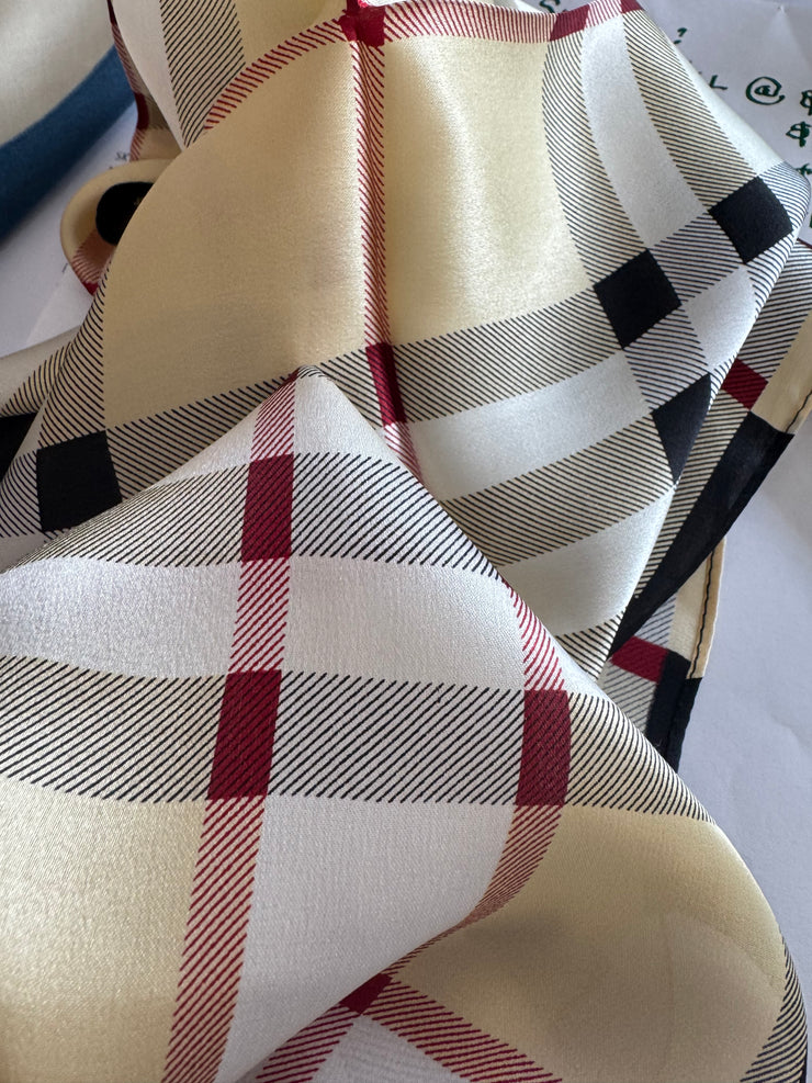 Silk Scarf Plaid/ light beige
