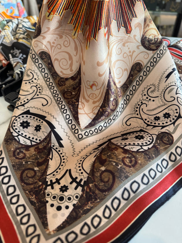 Silk Scarf Bohemina Deer /beige/orange/black