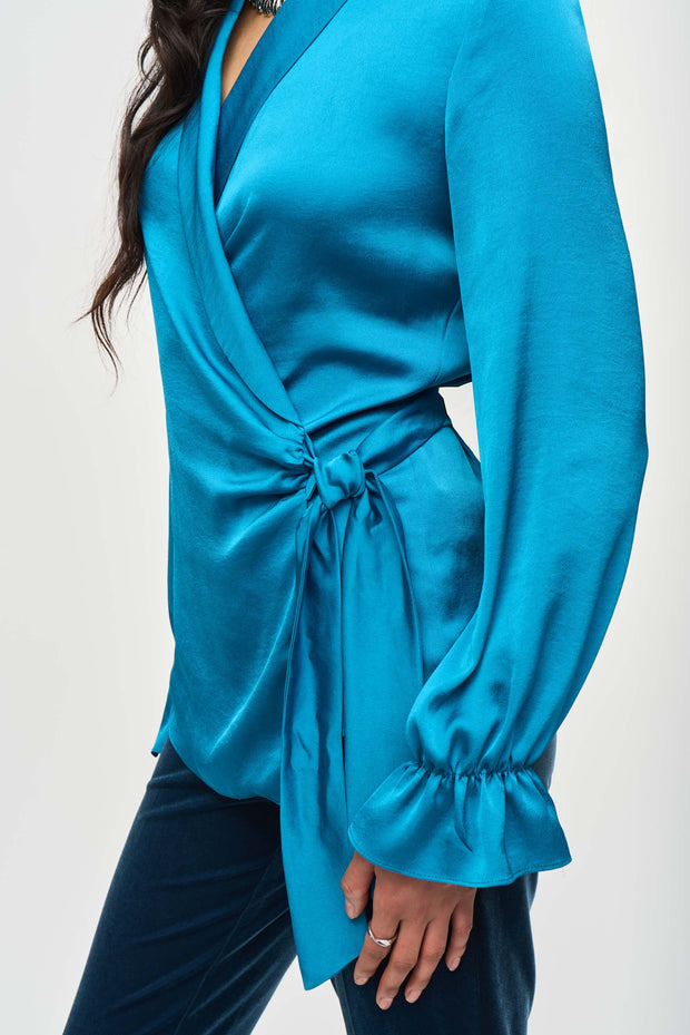 Joseph Ribkoff Ruffled Wrap Blouse Pacific Blue 243086