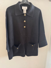 JRSweater Knit Boxy Pullover With Polo Collar 253962--BLACK