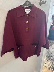 JRSweater Knit Boxy Pullover With Polo Collar 253962-MERLOT