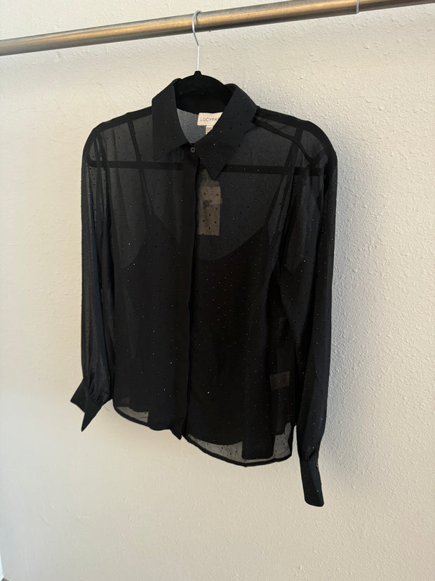 Lucy Paris Black Rana Embellished Button Down