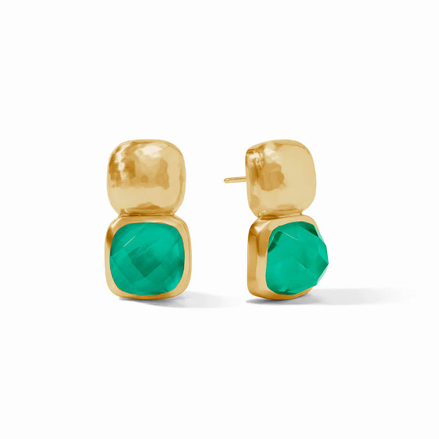 JULIE VOS CATALINA EARRING -GOLD-IRIDESCENT EMERALD GREEN