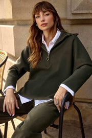 Joseph Ribkoff Sweater Knit Boxy Pullover With Zipped Collar 253963