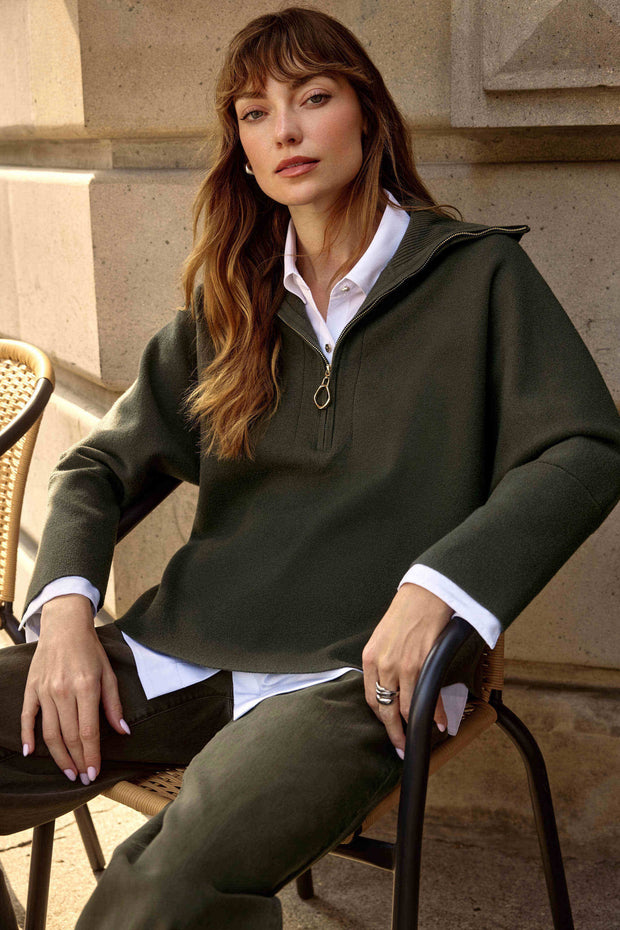 Joseph Ribkoff Sweater Knit Boxy Pullover With Zipped Collar 253963