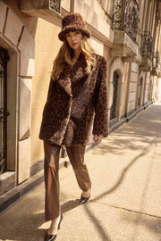 JR Faux Fur Leopard Print Double-Breasted Coat 253937