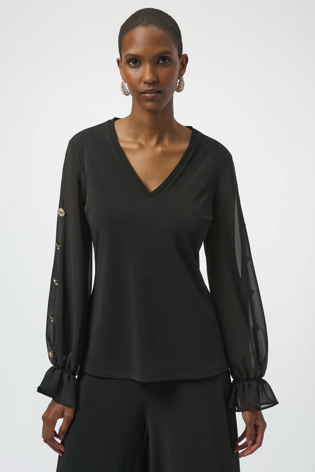 JR F25 Moss Crepe and Chiffon Fitted Top 254093