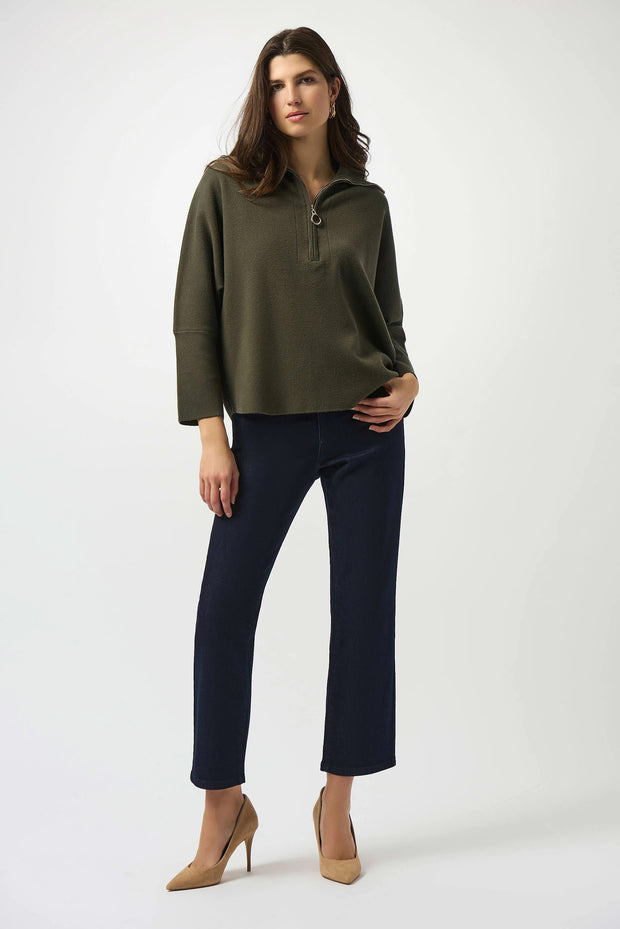 Joseph Ribkoff Sweater Knit Boxy Pullover With Zipped Collar 253963