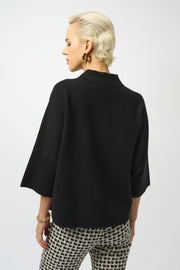 JRSweater Knit Boxy Pullover With Polo Collar 253962--BLACK